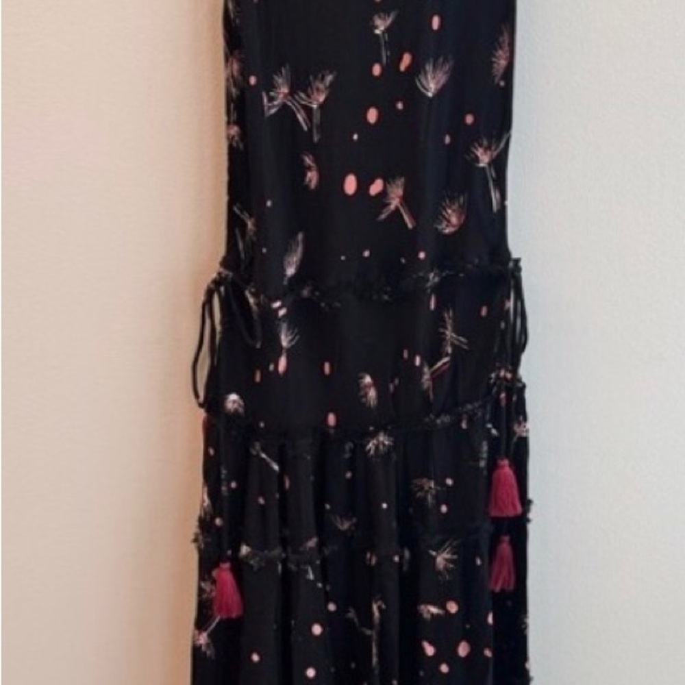 Poupette St. Barth Black Maxi Dress with Pink Dot & Tassel Detail